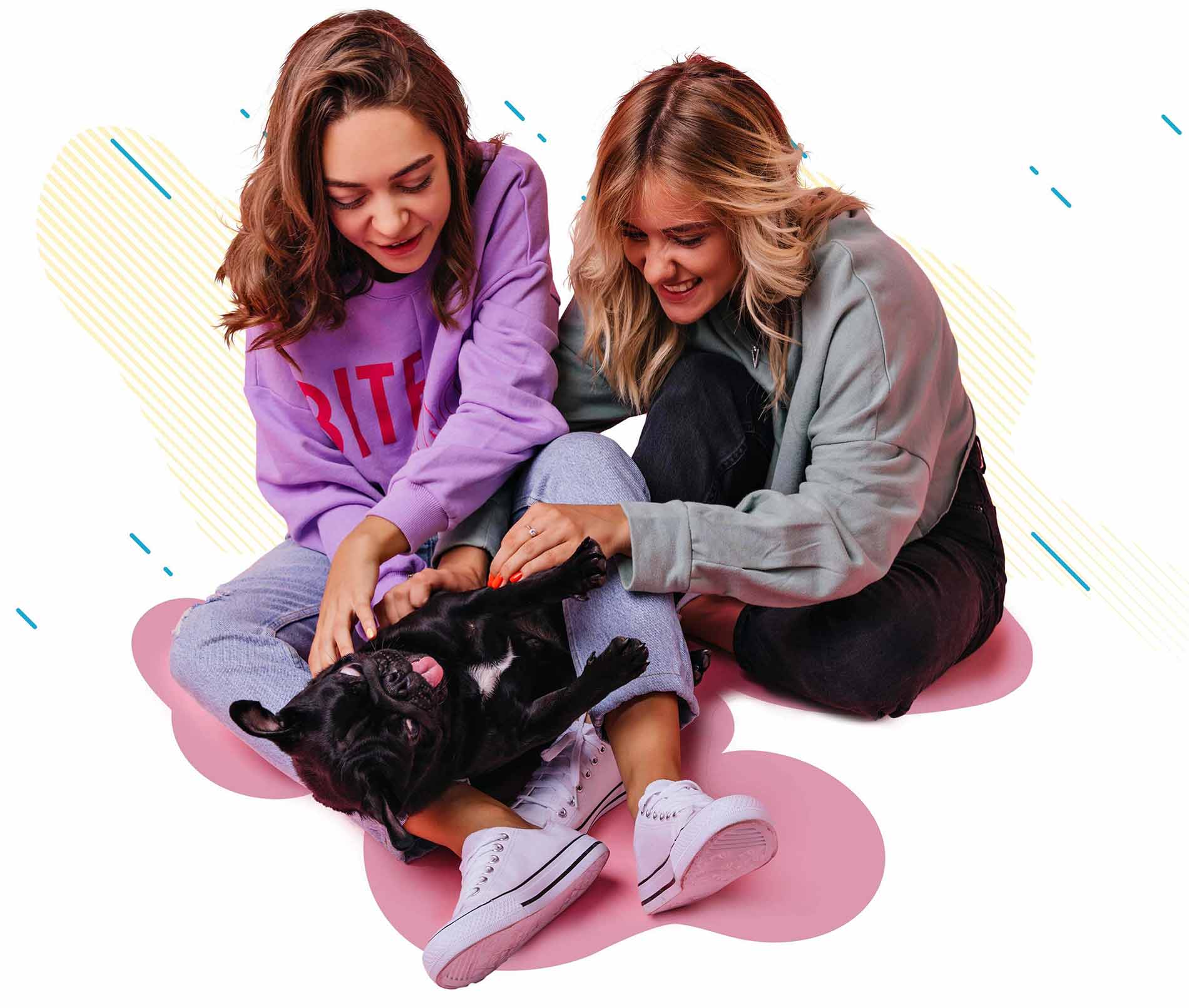 Two Girls Playing with a Dog